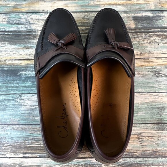 Cole Haan Tassel Loafers Shoes Mens Sz 9.5M Black Brown Leather Moc Toe Slip On. - Picture 4 of 10